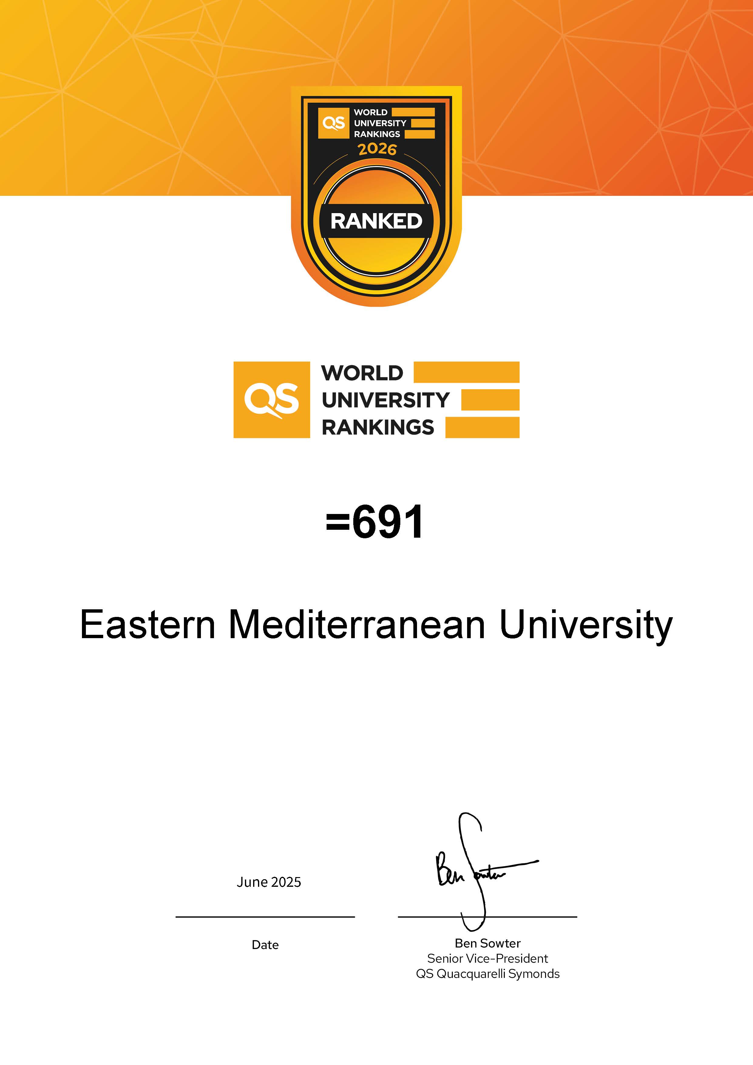 EMU Once Again Ranked as the Top University in the TRNC by the QS World ...